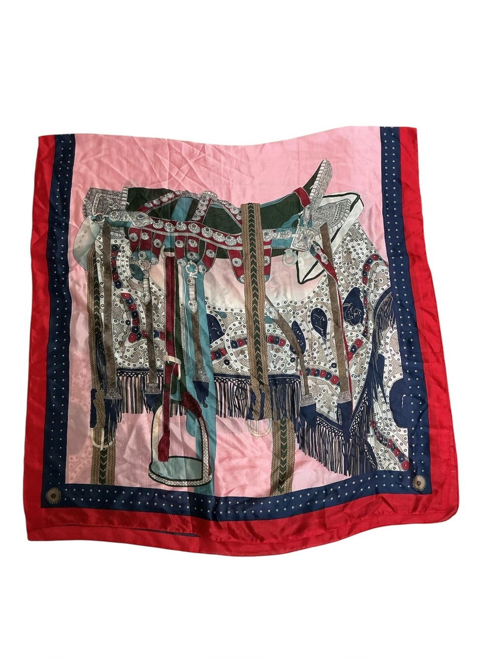 Decorative Pink Scarf-Style Throw with Red & Navy Trim